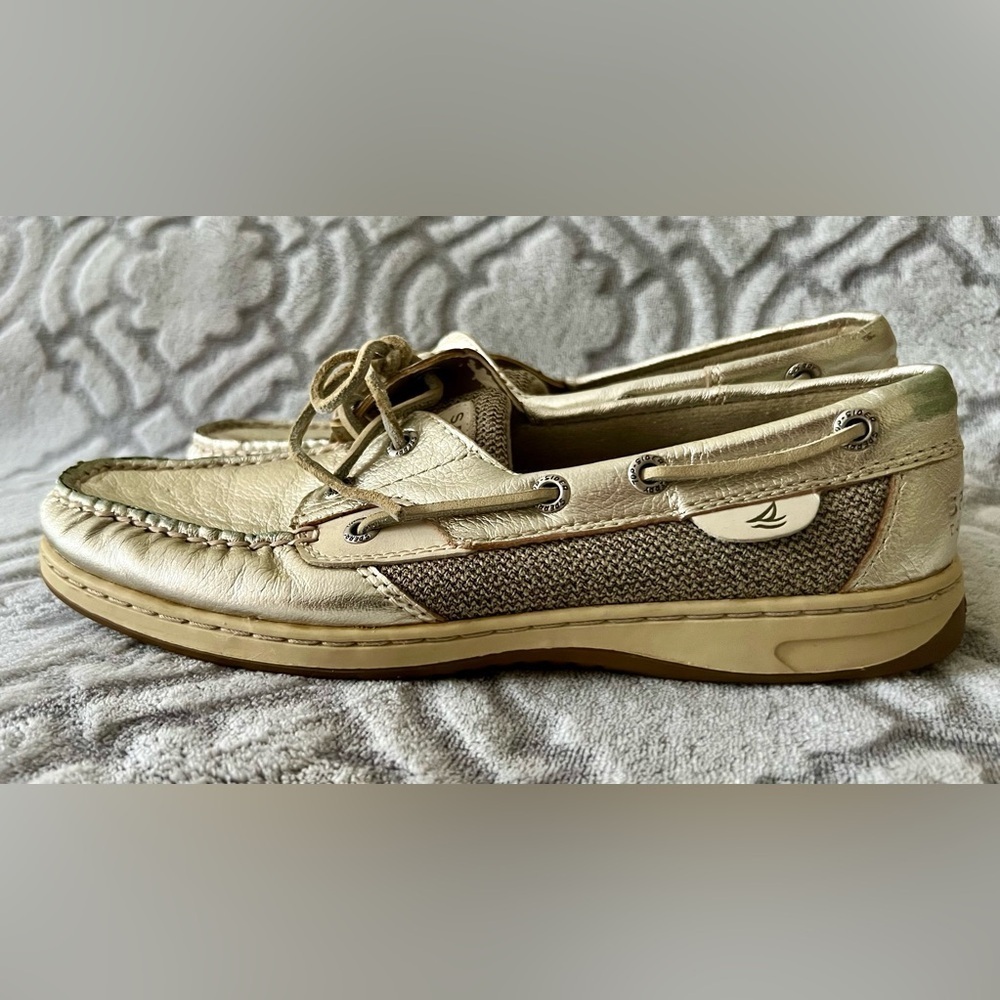 Sperry Metallic Gold Leather Boat Shoes Size 7.5M - Picture 6 of 7